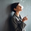 Portrait of fashionable woman smoking a cigarette on dark backgr